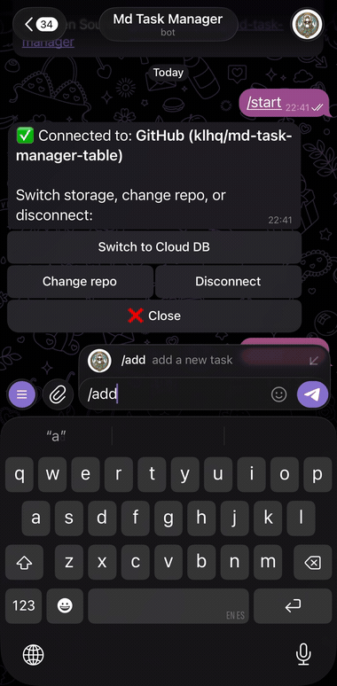 Markdown Task Manager: adding a task via natural language